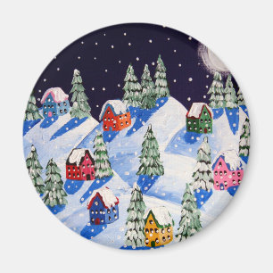 Tyst nattvinter-folkbild magnet