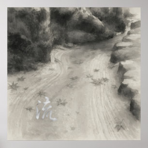 Tyst passage – 流 (Flöde) — Tuschteckning Poster