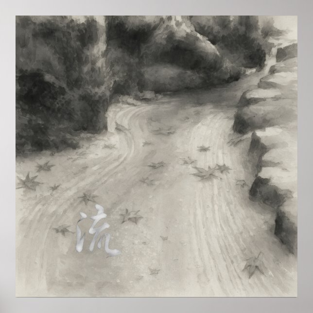 Tyst passage – 流 (Flöde) — Tuschteckning Poster (Framsidan)