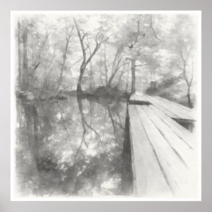 Tyst Passage — Tuschteckning Wabi-Sabi Reflektion Poster