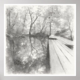 Tyst Passage — Tuschteckning Wabi-Sabi Reflektion Poster