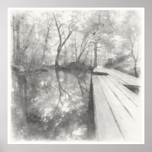 Tyst Passage — Tuschteckning Wabi-Sabi Reflektion Poster (Framsidan)