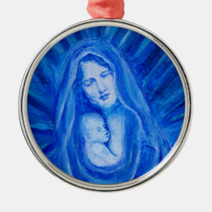 Tyst prydnad för natt (Mary och babyen Jesus) Julgransprydnad Metall
