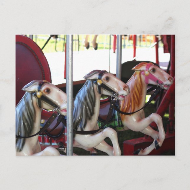 Tyst racers Carousel Horse Photo Postcard Vykort (Framsida)