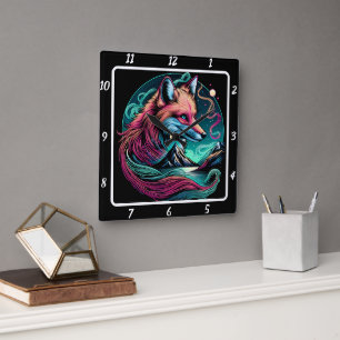 Tyst räv ovanför topparna fyrkantig klocka