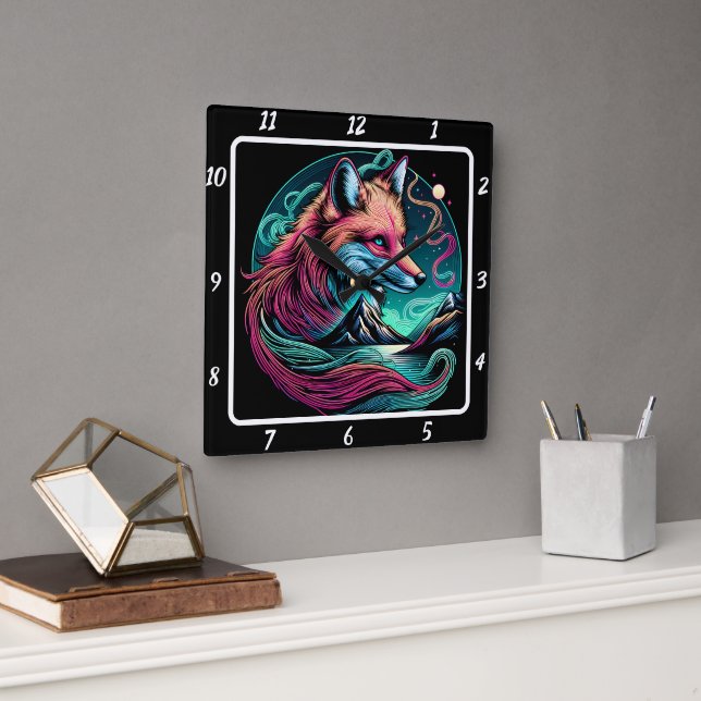 Tyst räv ovanför topparna fyrkantig klocka (Kontor)