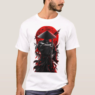 Tyst Ronin – Samuraj T-Shirt med månröda toner