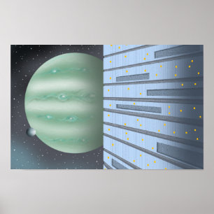 Tyst rymdhamn med utsikt över en okänd planet. poster
