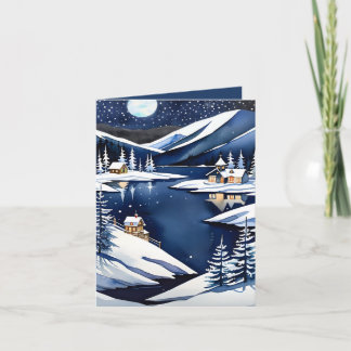 Tyst stjärnklart julnatt vid fjällsjön helgkort