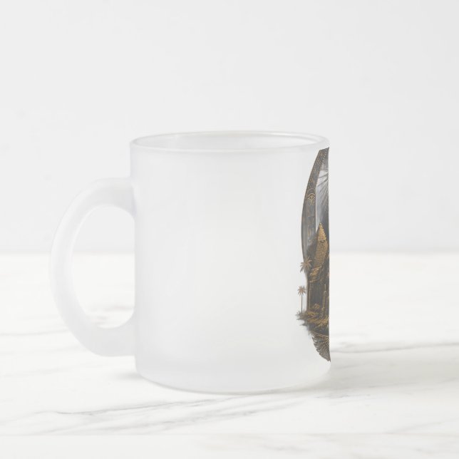 Tyst Styrka | Stor Sfinx Egypten Design Frostad Glasmugg (Vänster)