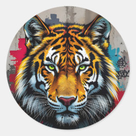 Tyst styrka – Tiger Graffiti Art Classic Rund Runt Klistermärke