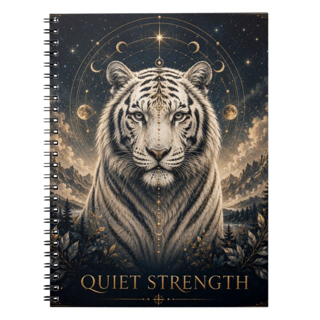 Tyst styrka Vit Tiger Inspirationsbok Anteckningsbok (Framsidan)