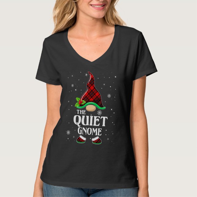 Tyst Tomte Röd Karoad Matchande Familje Jul Pyjama T Shirt (Framsida)