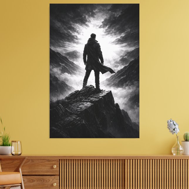 Tyst Utsikt – Svart & Vitt Berg Canvas Konst (Insitu (Vardagsrum))