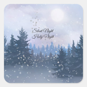 Tyst Winter Illustration av Heligan Nattmagiska vi Fyrkantigt Klistermärke