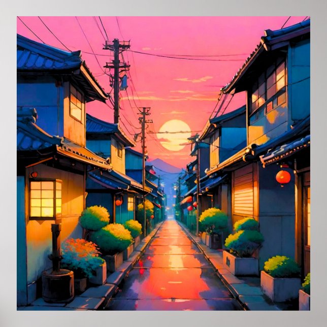 Tysta gator, varma sken på japansk gata poster (Framsidan)