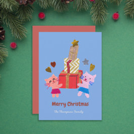 Tysta katter med blå julklapp julkort