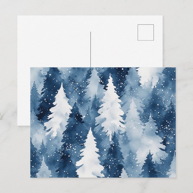 Tysta tallar Vinter skog Helg Vykort (Fram/baksida)