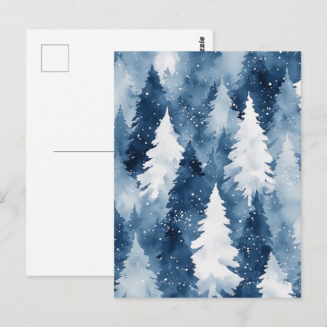 Tysta tallar Vinter skog Vykort (Fram/baksida)