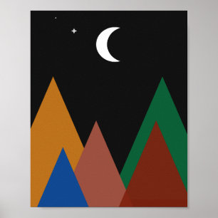 Tysta toppar under ett halvmåne Måne Bild Poster