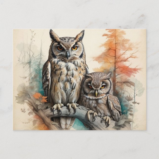 Tysta vaktmästare i skogen vykort (Framsida)