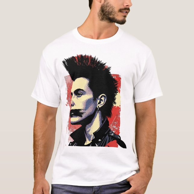 Tystad Punk Tappad Mun Mohawk Man T Shirt (Framsida)