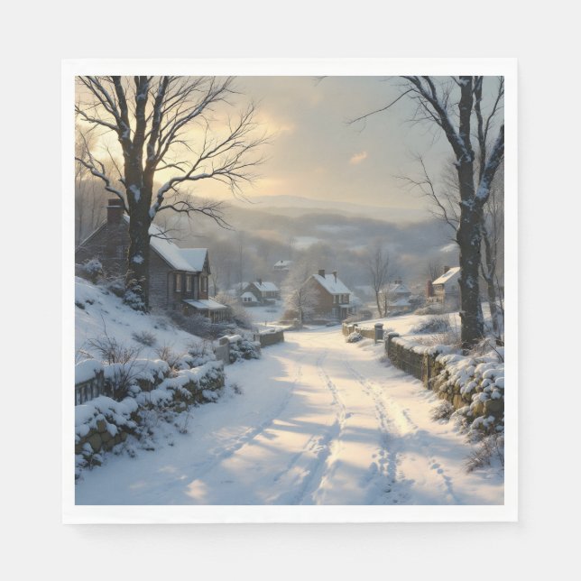 Tystnad Efter Snöfall – Vinter Snö Landskap Pappersservett (Framsidan)