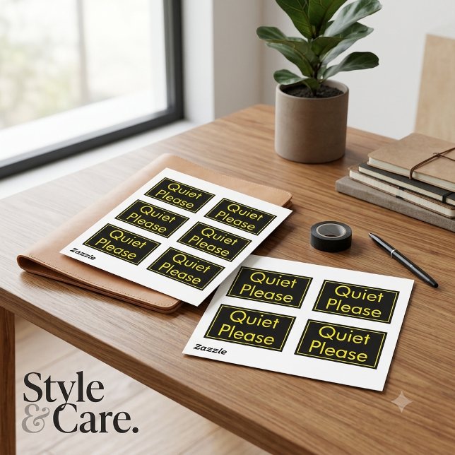 Tystnad Tillsvidare Etikett i Rektangulär Svart Gu (Quiet Please Label in Rectangular Black Yellow)