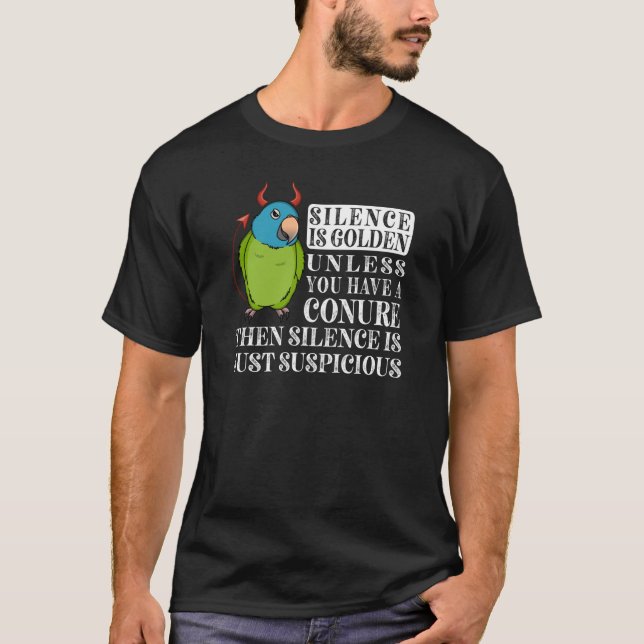 Tystnaden är Golden Parrot I Blue krönt Conure T Shirt (Framsida)