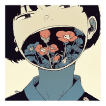 Tystnadens blomning - Surreal grafisk konstaffisch