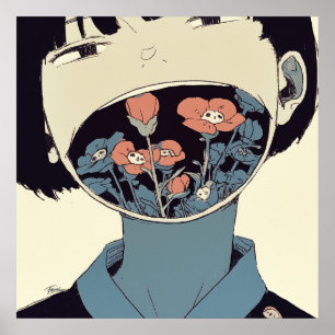 Tystnadens blomning - Surreal grafisk konstaffisch Poster