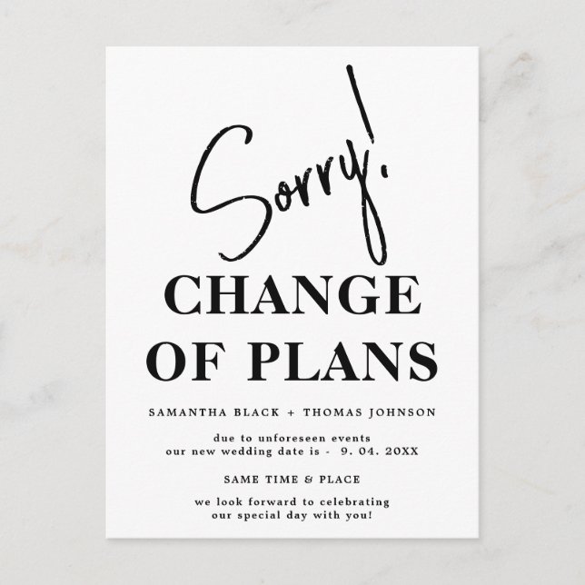 Tyvärr Försenat Bröllopsdatum Annonsering Postkort Meddelande Vykort (Framsida)