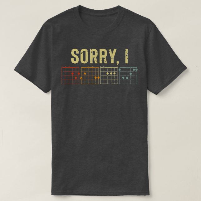 Tyvärr Gömde Idgaf meddelandegitarrer För manar A T Shirt (Design framsida)