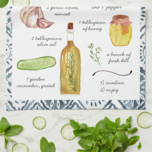 Tzatziki Watercolor Recept Ärvda Tekrullar Kökshandduk