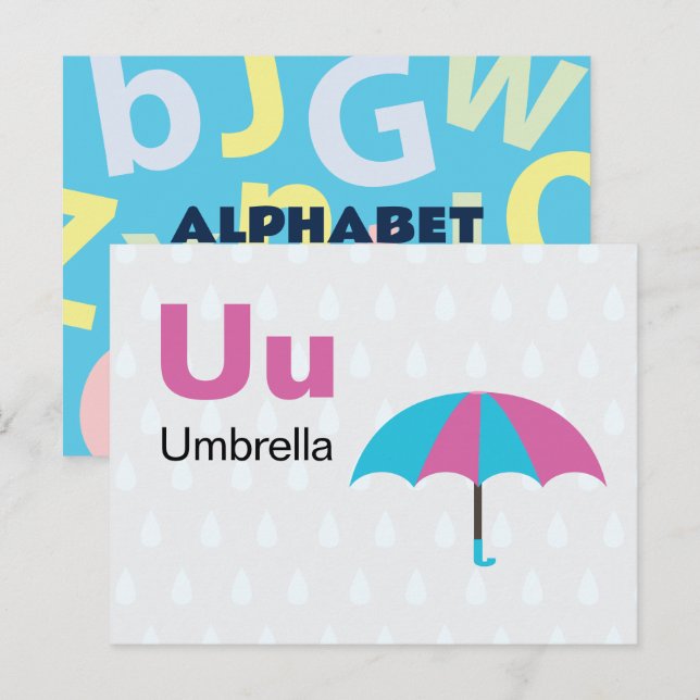 U är för Parbrella - Alphabet Flash Card Vykort (Fram/baksida)