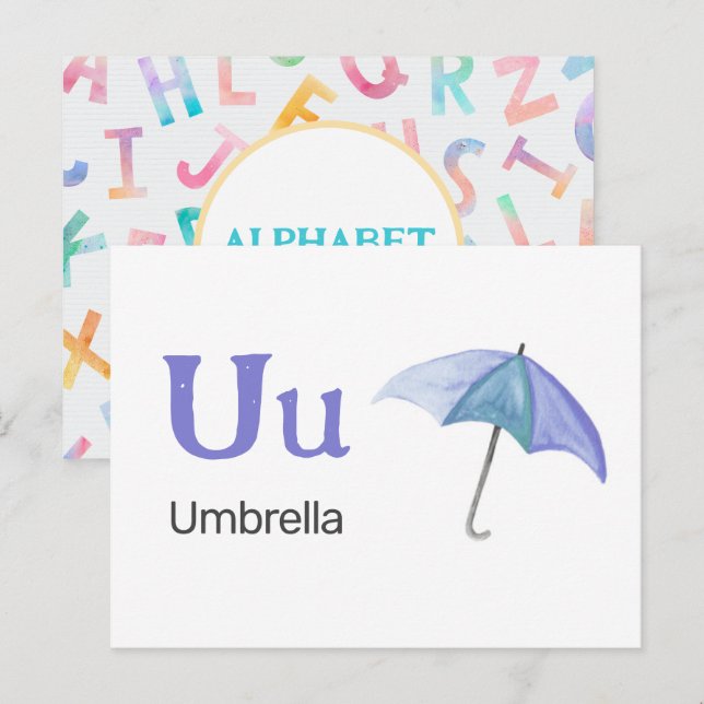 U är för Parbrella - Alphabet Flash Card Vykort (Fram/baksida)