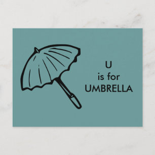 "U" är för Umbrella Alphabet Flashcard Vykort