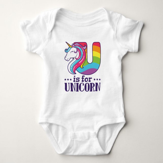 U är för Unicorn Alphabet T Shirt (Framsida)