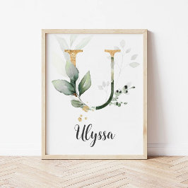 U-bokstavsmonogram Greenery Nursery Namnskylt Vägg Poster