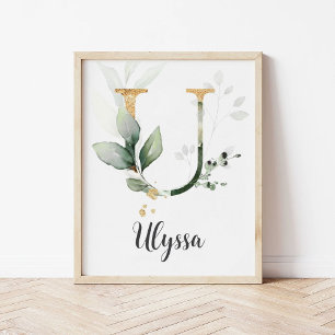 U-bokstavsmonogram Växthus Barnkammare Namn Väggtr Poster