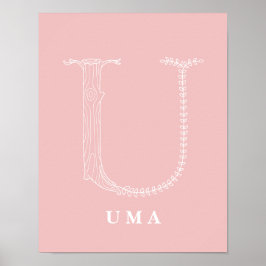 U Botanisk Blommigt Monogram Anpassningsbar Nurser Poster