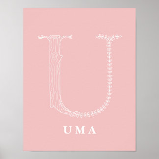 U Botanisk Blommigt Monogram Anpassningsbar Nurser Poster