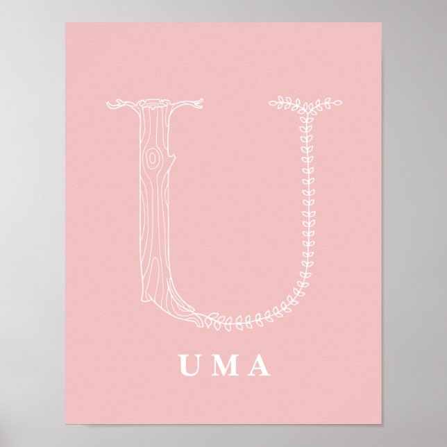 U Botanisk Blommigt Monogram Anpassningsbar Nurser Poster (Framsidan)