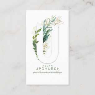 U Brev Monogram Guld Greenery Löv Elegant Visitkort