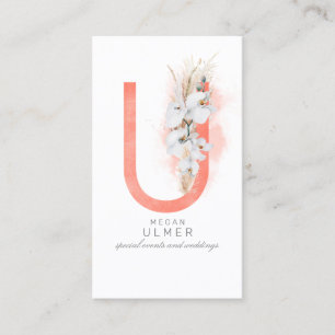 U Brev Monogram White Orchids och Pampas Grass Visitkort