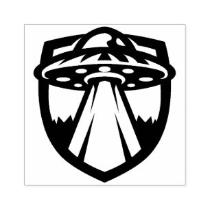 U.F.O. Flies Saucer Logotyp Rubber Frimärke Stämpel