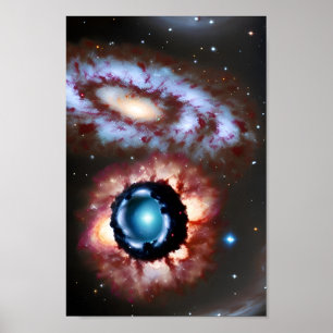 U.F.O. och Galaxy Collides in Cosmic Event Poster
