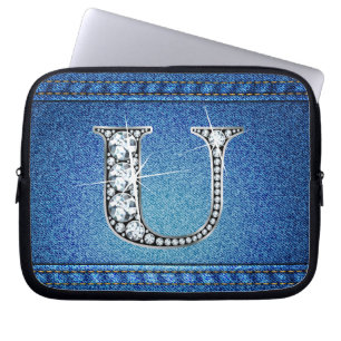 U Faux "Diamond" Denim Stitching Electronics Bag Laptop Fodral