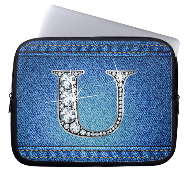U Faux "Diamond" Denim Stitching Electronics Bag Laptop Fodral (Framsidan)