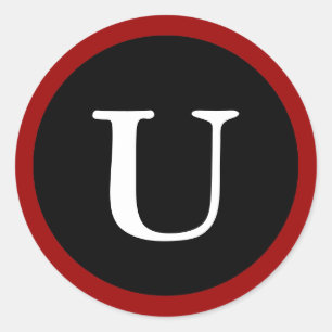 U : Initial U Bokstav U Röda, Vita & Svarta Kliste Runt Klistermärke